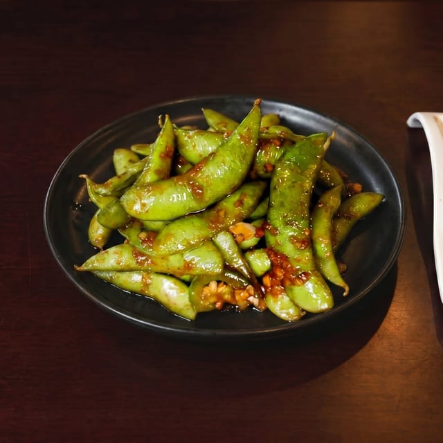 Spicy Garlic Edamame.