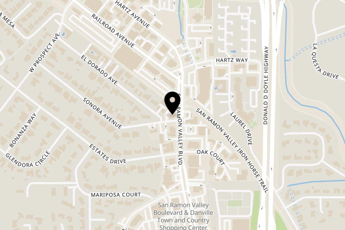 Map showing the location of Akira Bistro on 499 San Ramon Valley Blvd in Danville